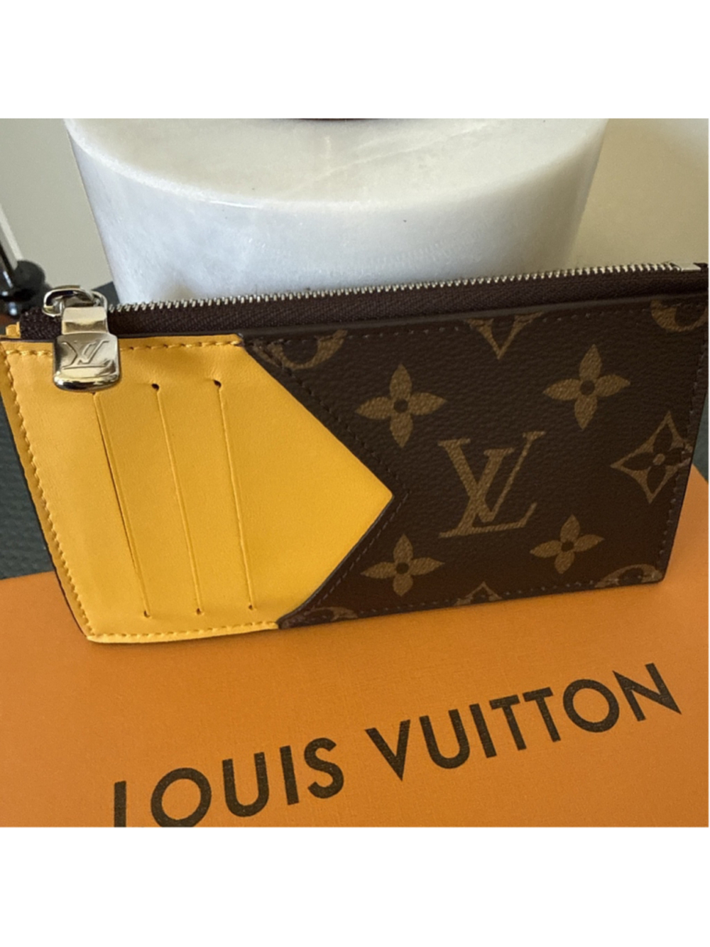 LOUIS VUITTON Monogram Macassar Coloroma Coin Card Holder Yellow Rare LV - Picture 2 of 8
